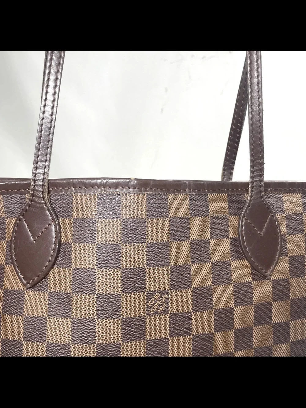 Louis Vuitton Brown Checkered Tote with Red Interior Trim